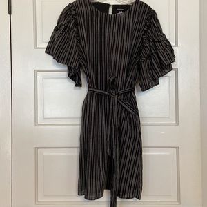 Who What Wear, Black and White Striped Dress, Short Sleeve with Sash Belt, Sz XL